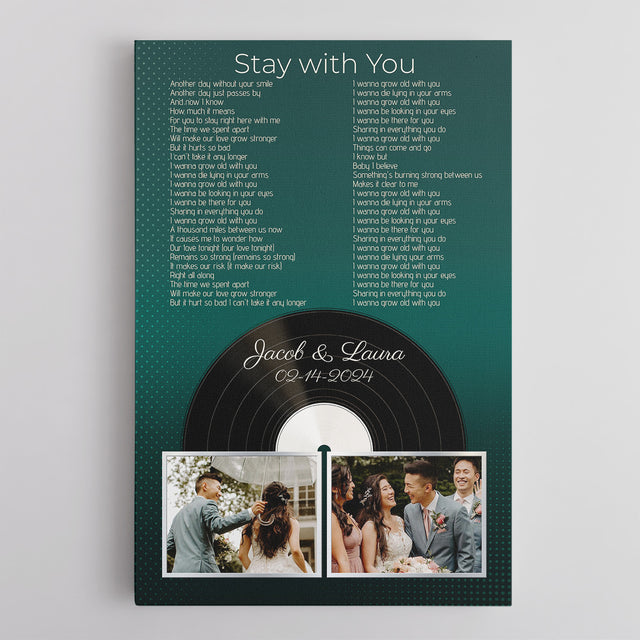 Personalized 2-Photo Song Lyrics Vintage Green Canvas Print