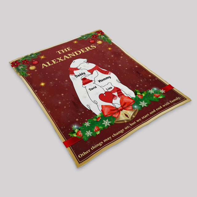 Christmas Polar Bear Custom Name Blanket, One Line Art Style