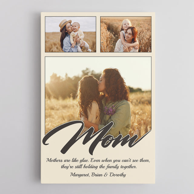 Personalized Mom Text & Photo Collage Canvas Custom 3 Pictures