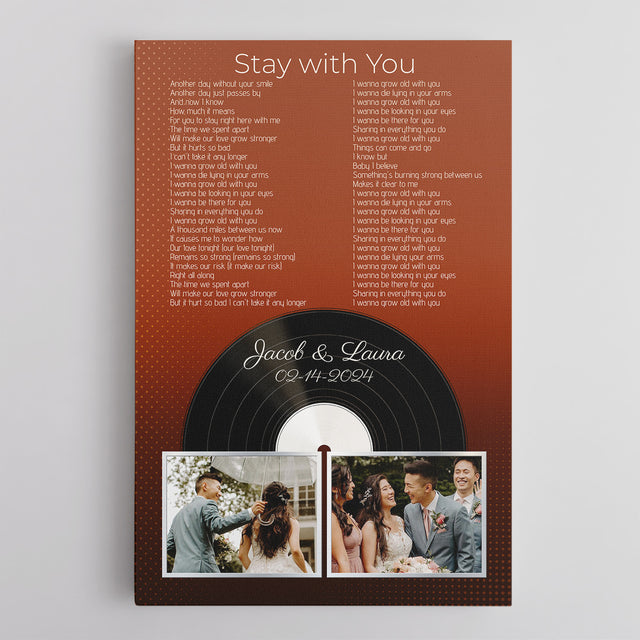 Personalized 2-Photo Song Lyrics Vintage Orange Canvas Print