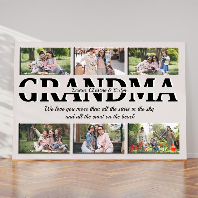 Grandma Custom Text and Photo - Customizable Light Grey Background Canvas