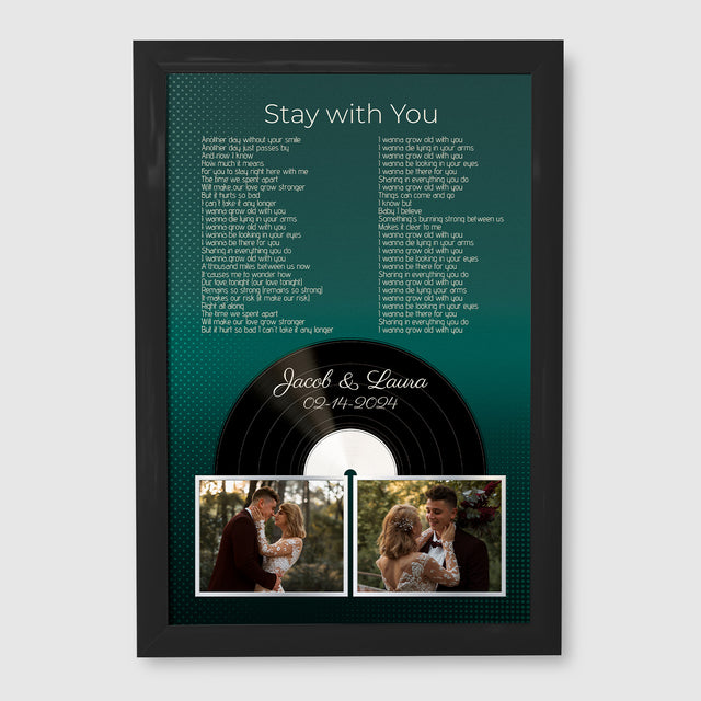 Personalized Photo Song Lyrics & Name, Retro Green Vinyl Record Framed Art Print
