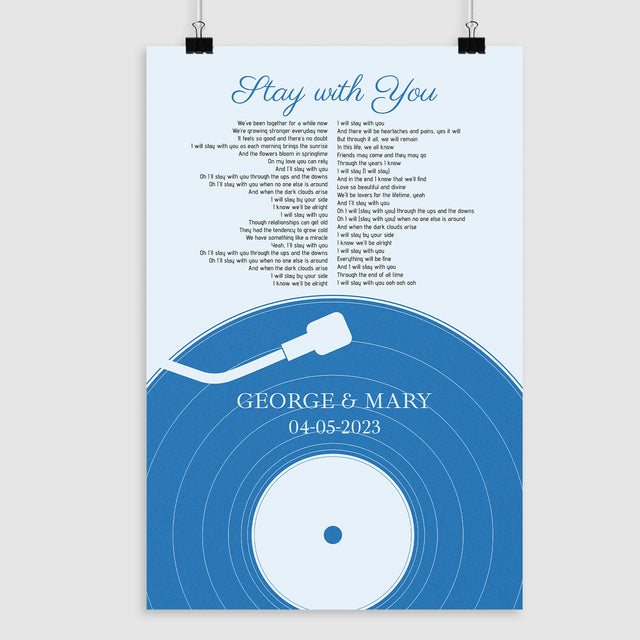 Personalized Frame With Song Lyrics, Pastel Blue Vinyl Record Framed Art Print