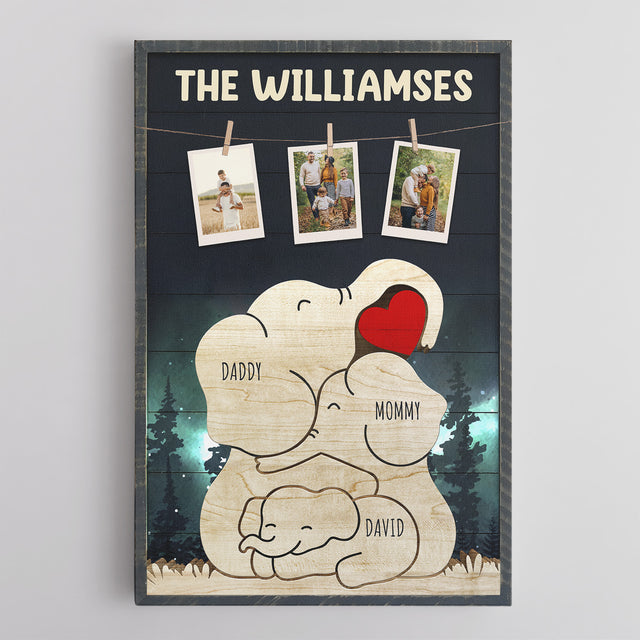 Personalized Elephant Galaxy Canvas, Elephant Family Puzzle Style, Custom Family Name