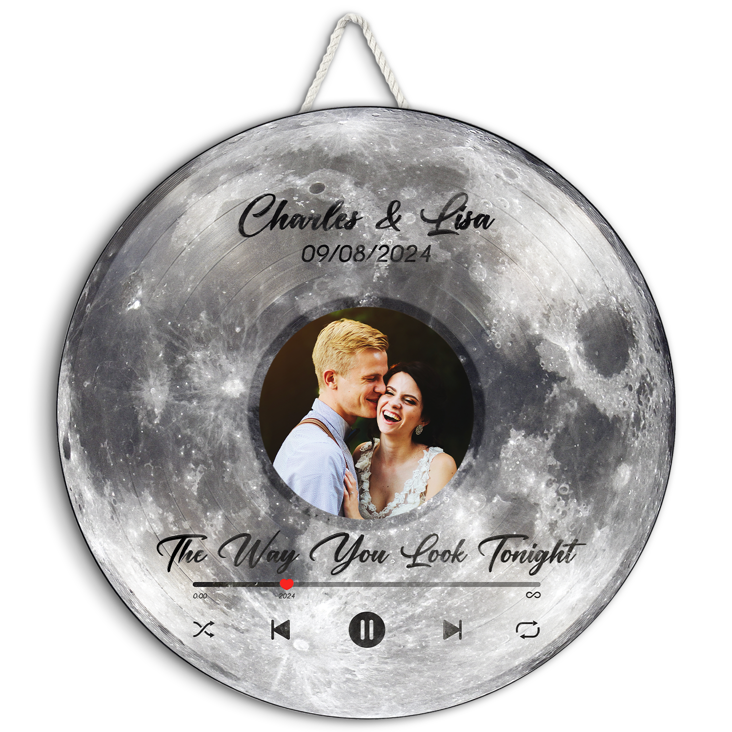 Custom Favorite Song Photo Round Wood Sign Moon Planet Background