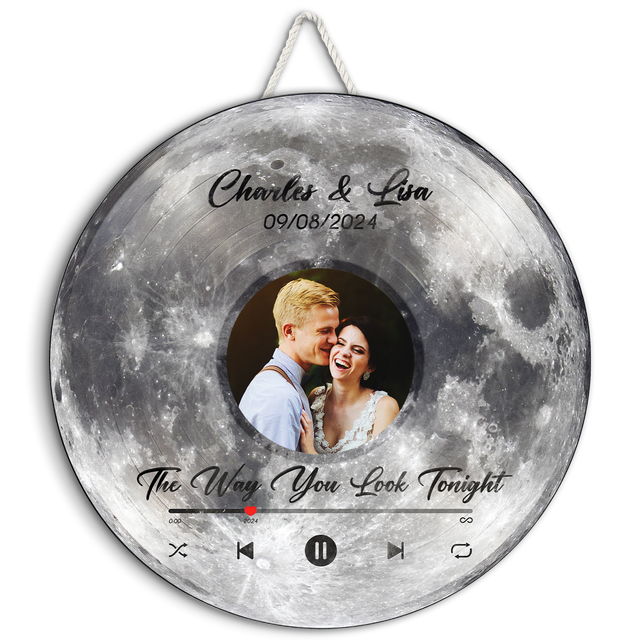 Custom Favorite Song Photo Round Wood Sign Moon Planet Background