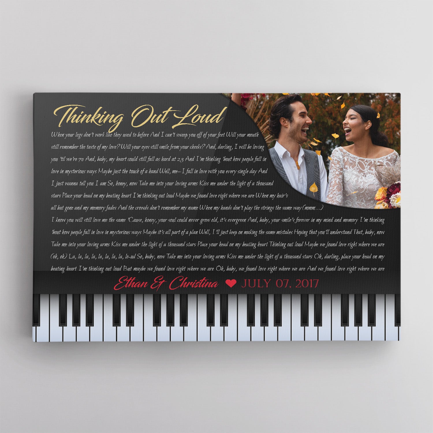 Custom Song Lyrics, Customizable Text And Upload Photo, Piano Art, Canvas Wall Art