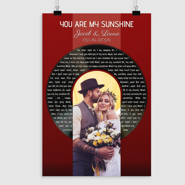 Vintage Maroon Framed Art Print, Custom Song Lyrics Name Date