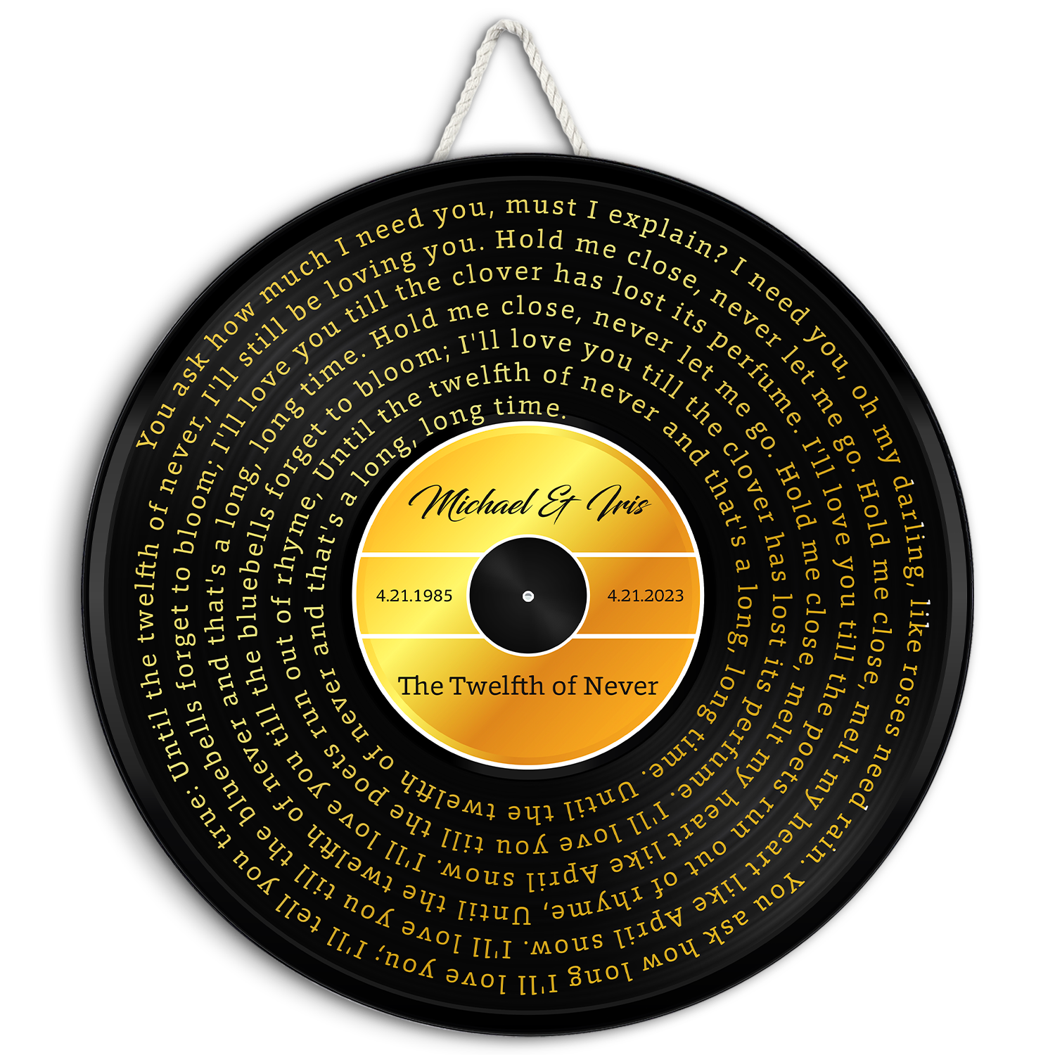 Custom Song Lyrics, Yellow Vinyl Record, Customizable Song Name And Text Round Wood Sign