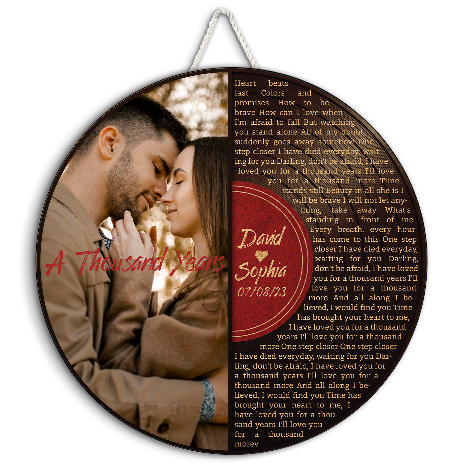 Custom Song Lyrics, Half Vinyl Record, Upload Photo, Customizable Song Name And Text Round Wood Sign