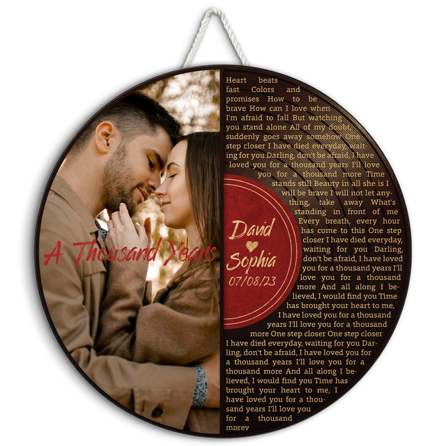 Custom Song Lyrics, Half Vinyl Record, Upload Photo, Customizable Song Name And Text Round Wood Sign