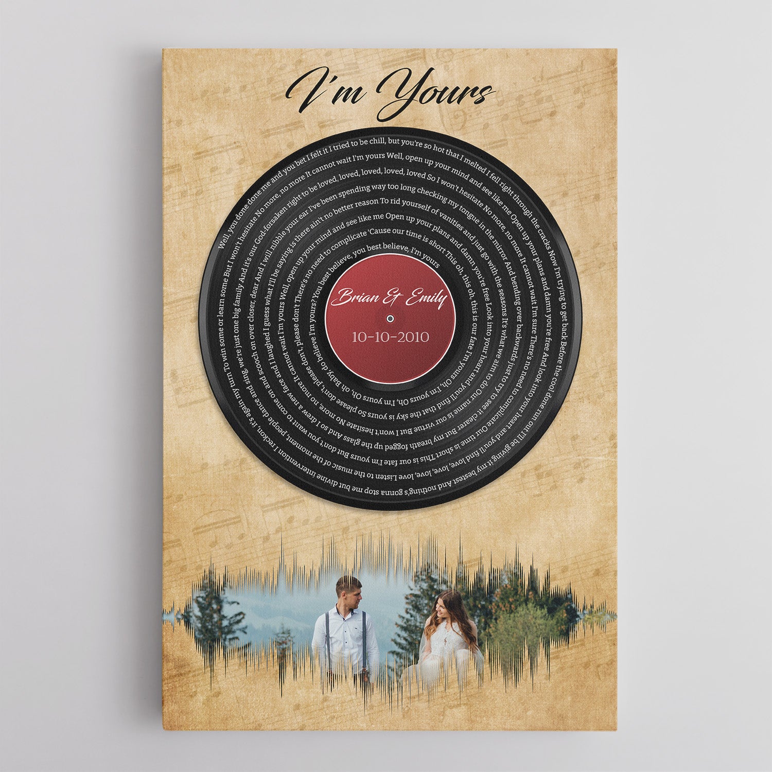 Custom Song Lyrics, Upload Photo, Customizable Text, Vinyl Record, Canvas Wall Art