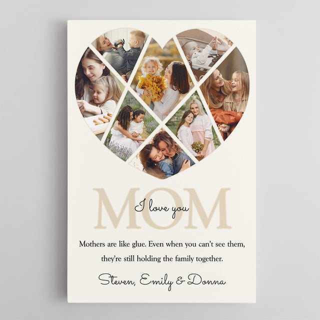 Personalized Mom Heart-Shaped Photo Collage Custom 8 Pictures