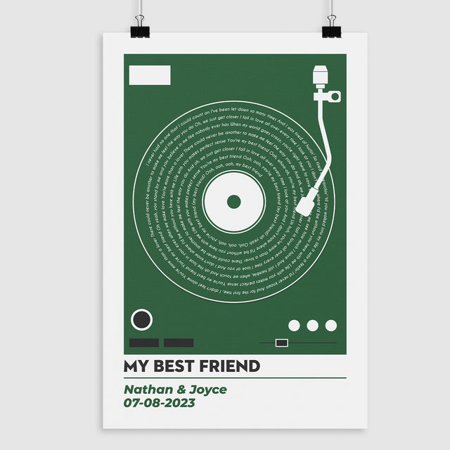 Personalized Vinyl Record Lyrics Framed Art Print, Custom Song & Name