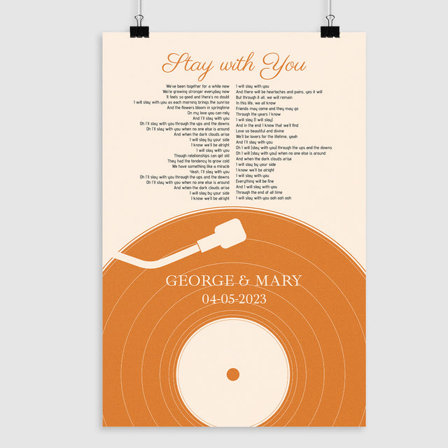 Pastel Sand Vinyl Record Framed Art Print, Custom Song Lyrics & Photo