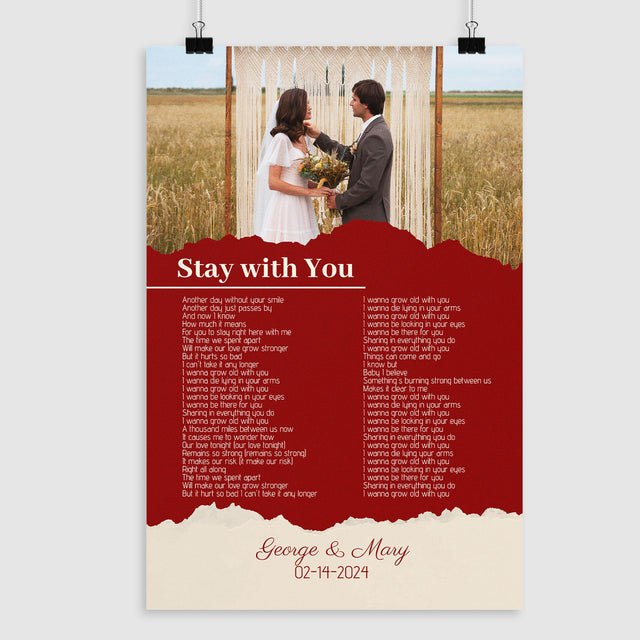 Maroon Framed Art Print, Custom Song Lyrics Name Date