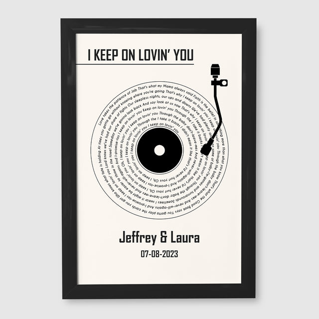 White Vinyl Record Framed Art Print, Custom Name & Song Lyrics