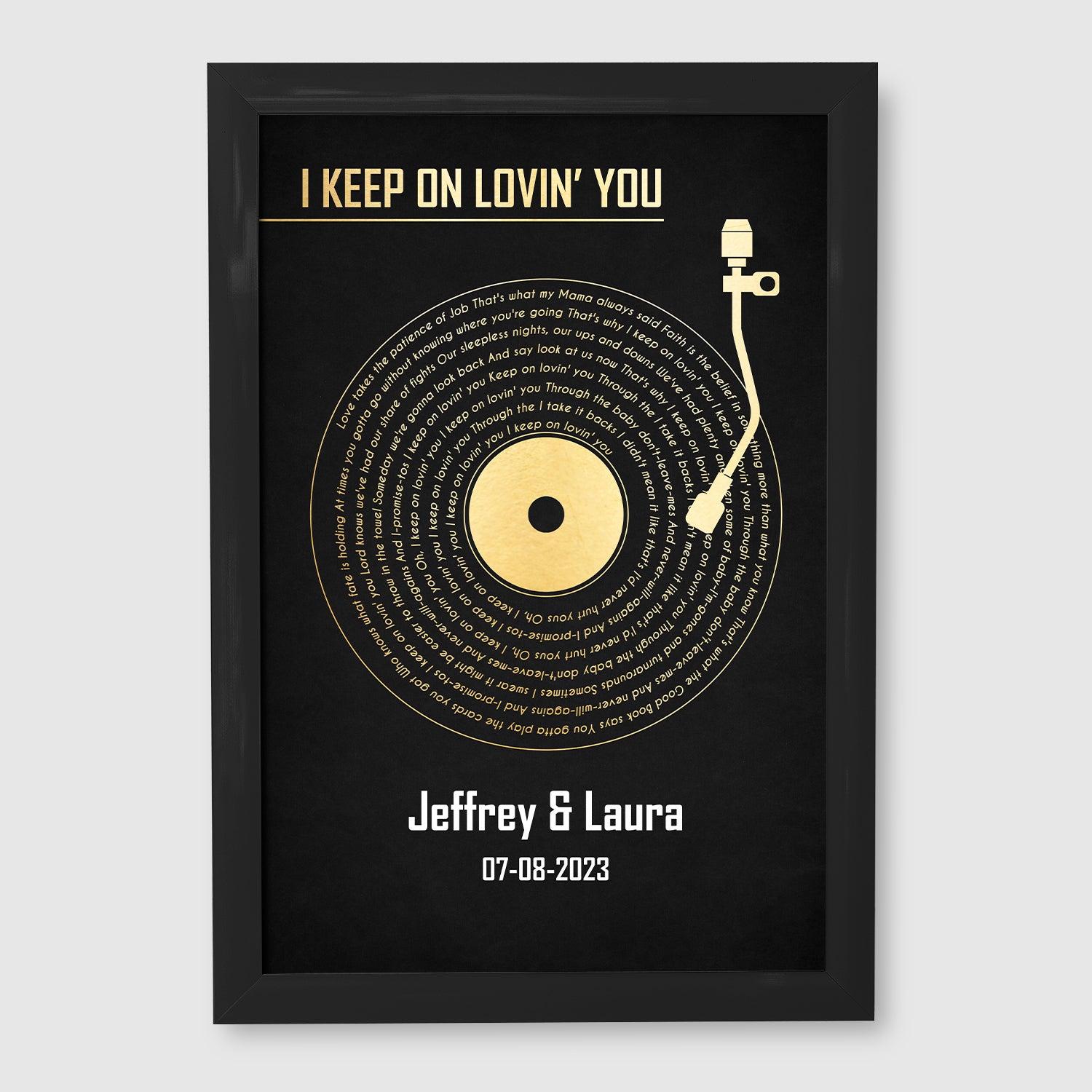 Personalized Song Lyrics & Name, Black Vinyl Record Framed Art Print