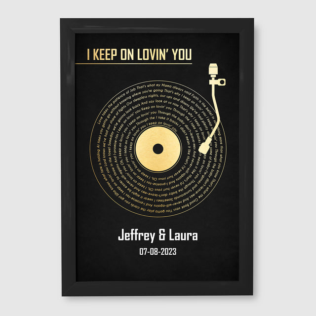 Personalized Song Lyrics & Name, Black Vinyl Record Framed Art Print
