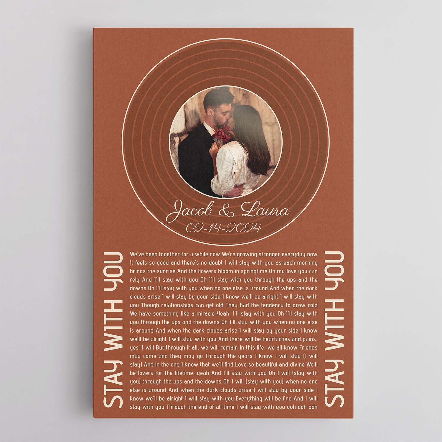 Orange Rusty Vinyl Record Canvas, Song Lyrics On Canvas Wall Art