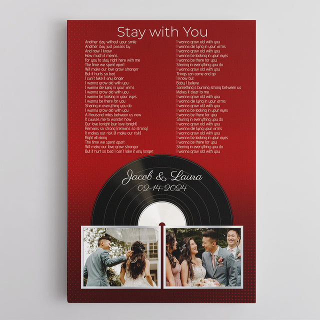 Personalized 2-Photo Song Lyrics Vintage Maroon Canvas Print
