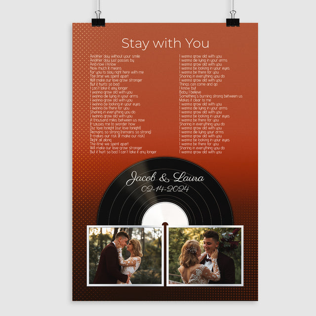 Personalized Song Lyrics & Name, Retro Orange Vinyl Record Framed Art Print