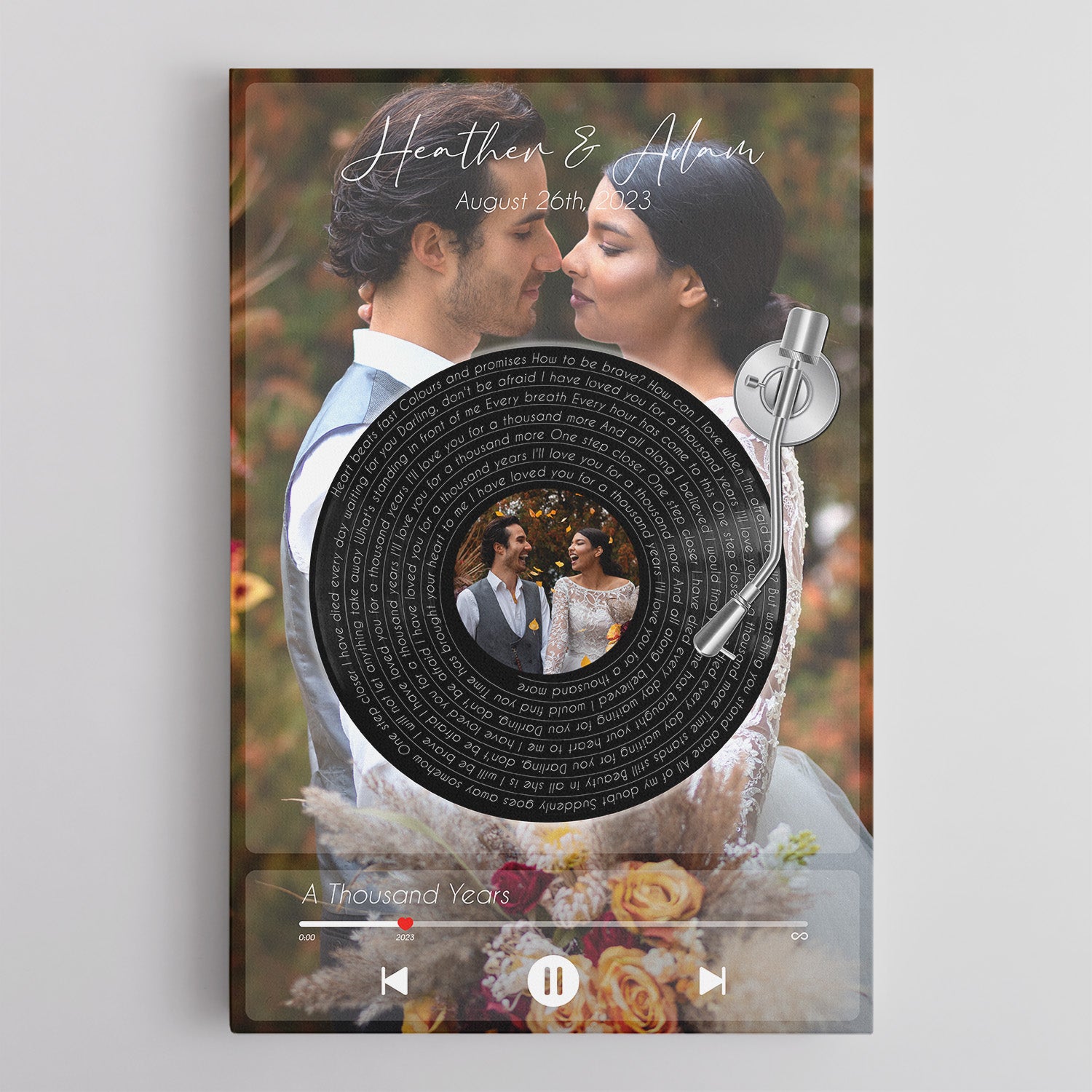Personalized Vinyl Record Photo Canvas Print, Wedding Gifts Canvas, Music On Wall Art
