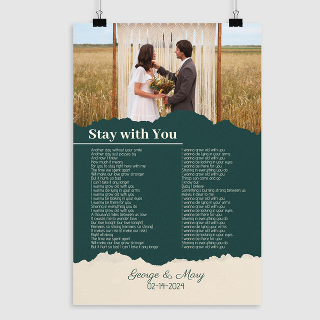 Photo Song Lyrics Green Framed Art Print, Custom Song Lyrics Name Date