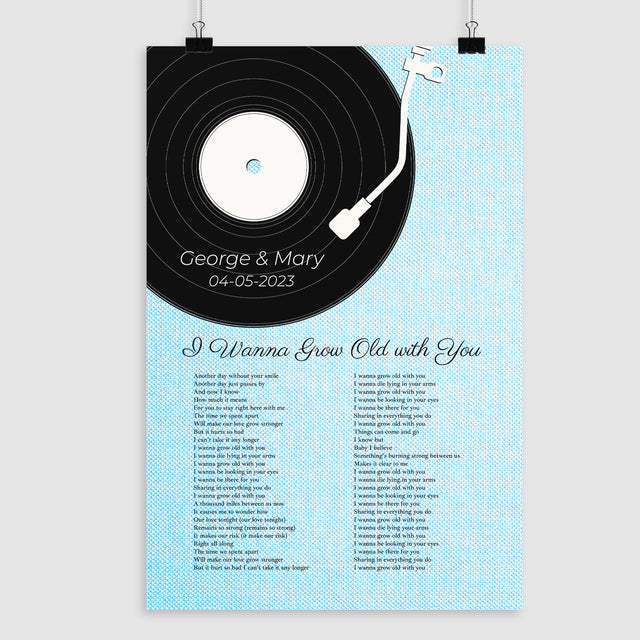 Custom Song Lyrics On Wall Art, Ice Blue Vinyl Record Pastel Framed Art Print