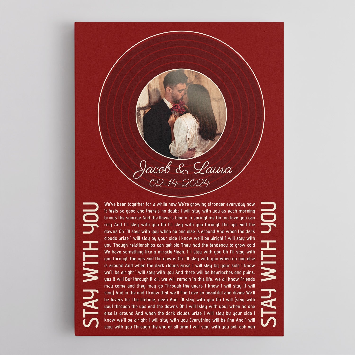 Custom Song Lyrics & Photo, Maroon Vinyl Record Canvas