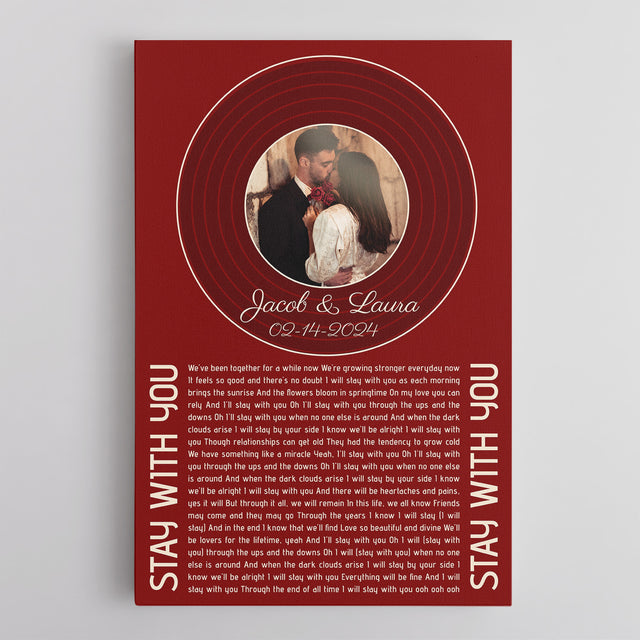 Custom Song Lyrics & Photo, Maroon Vinyl Record Canvas