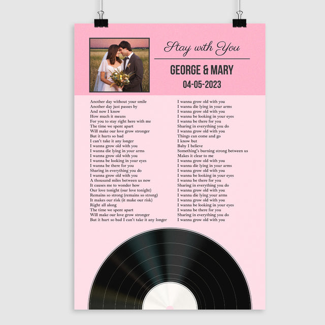 Tickled Pink Framed Art Print, Personalized Song Lyrics & Photo