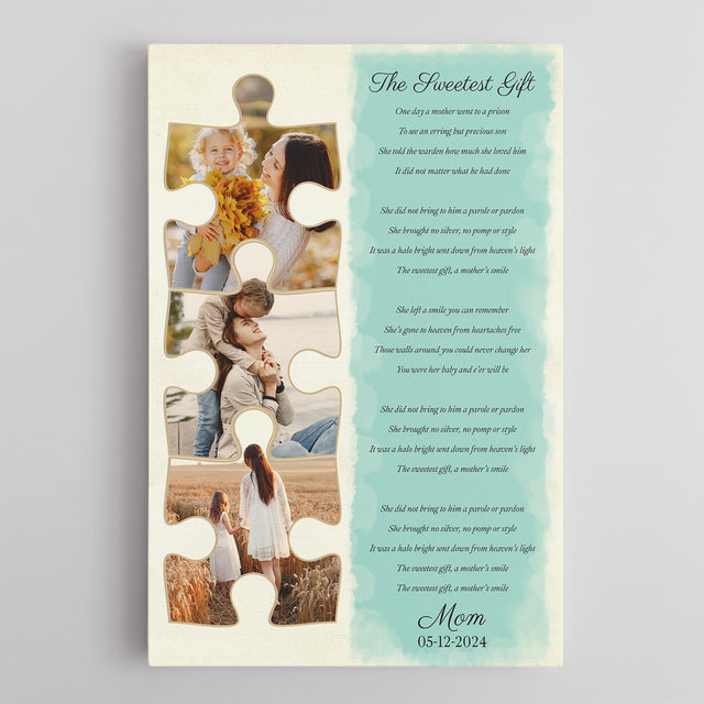 Custom Mom Puzzle Piece Photo Song Lyrics Canvas Print