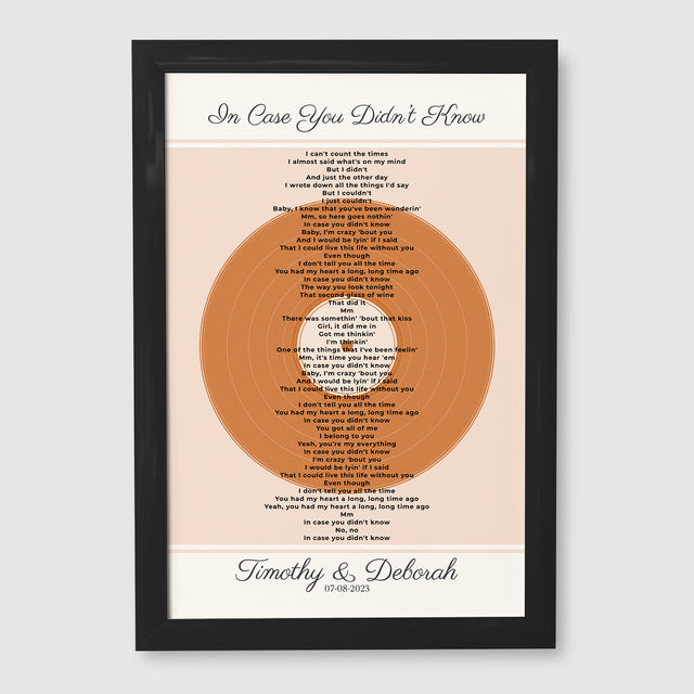 Personalized Song Lyrics & Date, Sandy Vinyl Record Framed Art Print