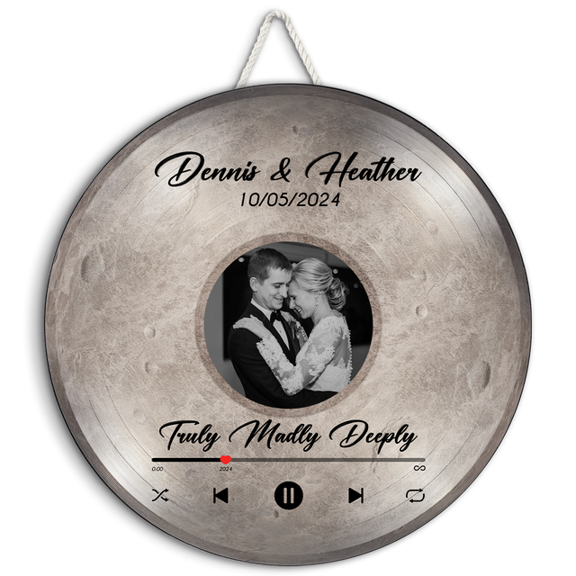 Custom Favorite Song Photo Round Wood Sign Mercury Planet Background