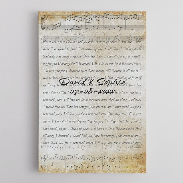 Custom Song Lyrics, Customizable Name And Date Canvas Wall Art