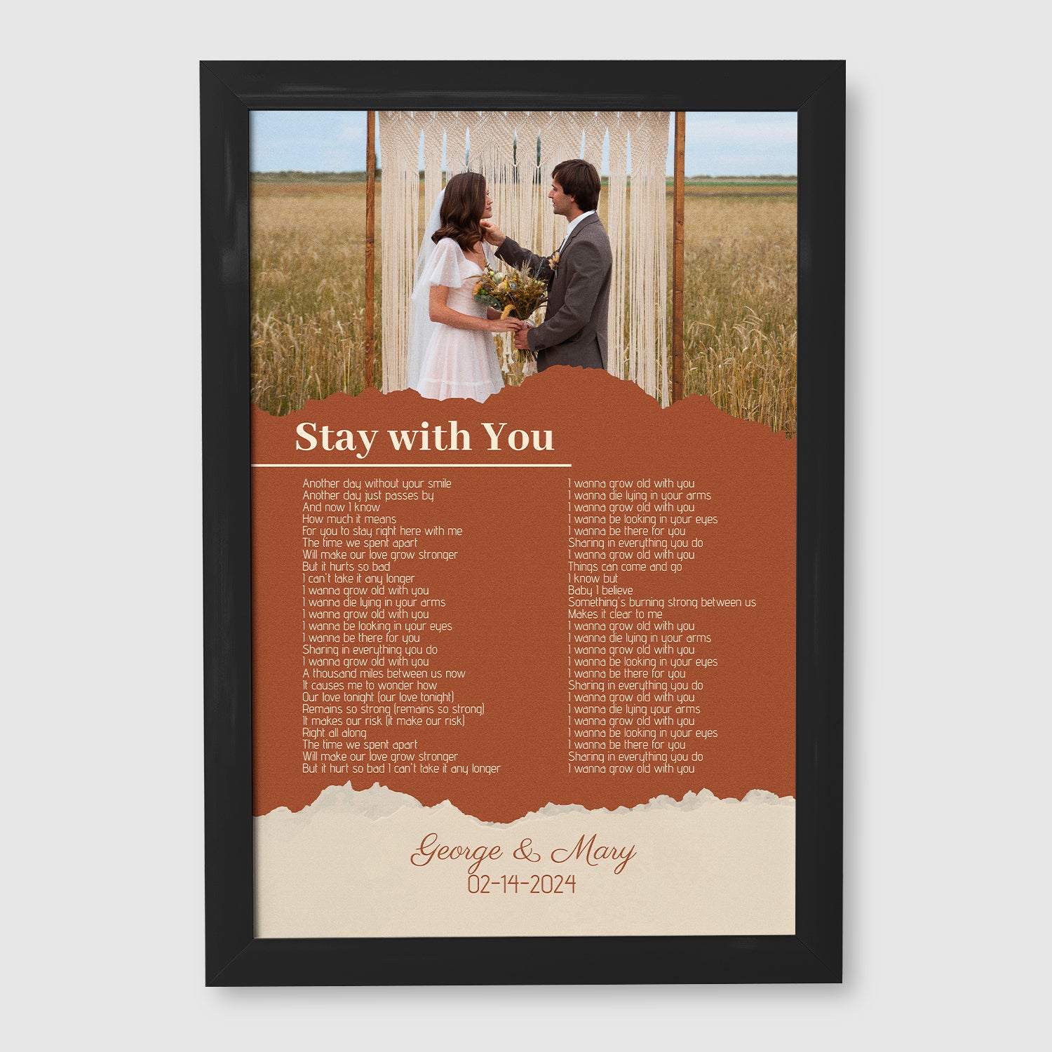 Photo Song Lyrics Orange Framed Art Print, Custom Song Lyrics Name Date