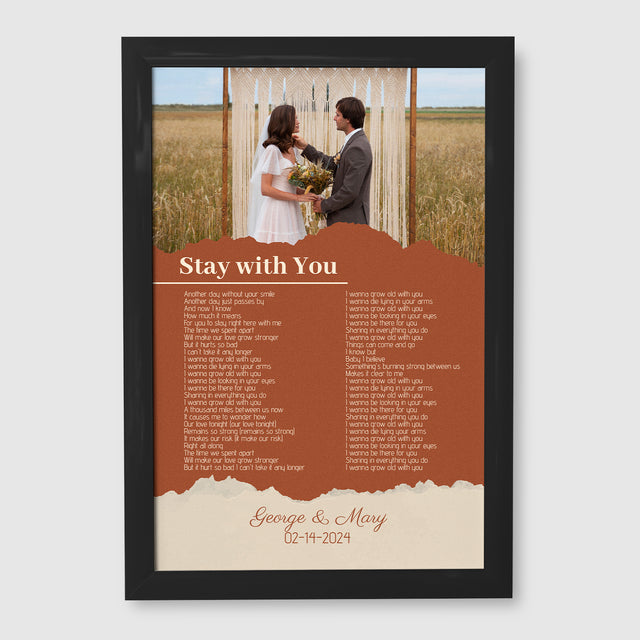 Photo Song Lyrics Orange Framed Art Print, Custom Song Lyrics Name Date
