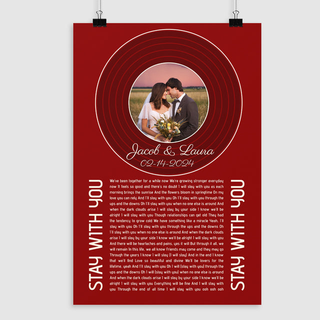 Retro Maroon Framed Art Print, Custom Song Lyrics Name Date