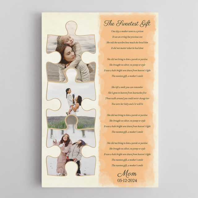 Custom Mom Puzzle Piece Photo Song Lyrics Canvas Print