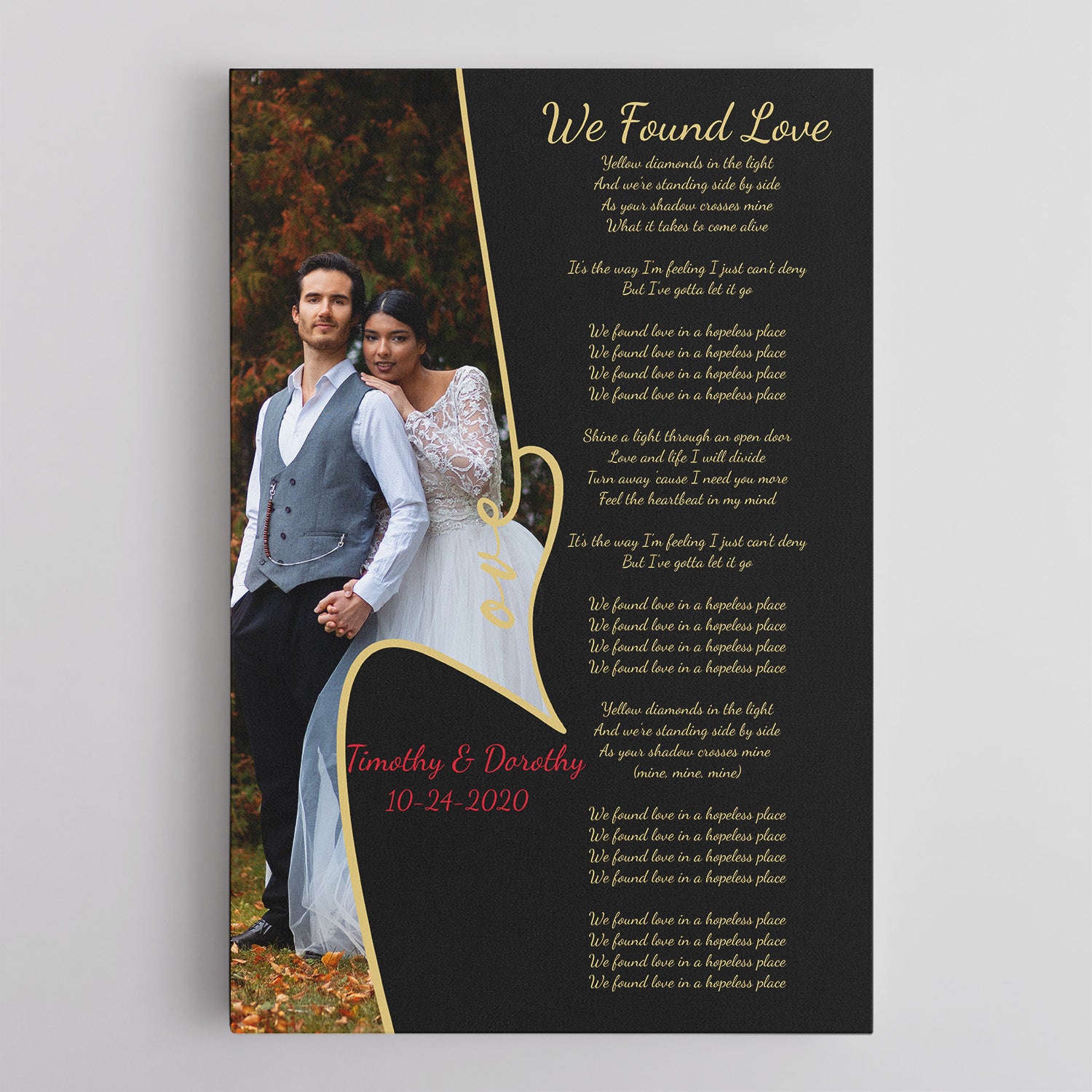 Custom Song Lyrics, Upload Photo, Customizable Text, Canvas Wall Art