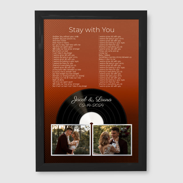 Personalized Song Lyrics & Name, Retro Orange Vinyl Record Framed Art Print