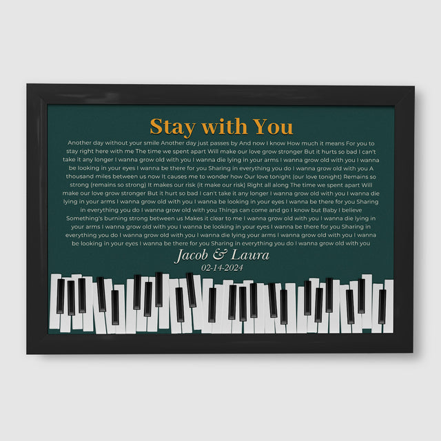 Custom Song Lyrics & Name, Vintage Green Piano Design Framed Art Print