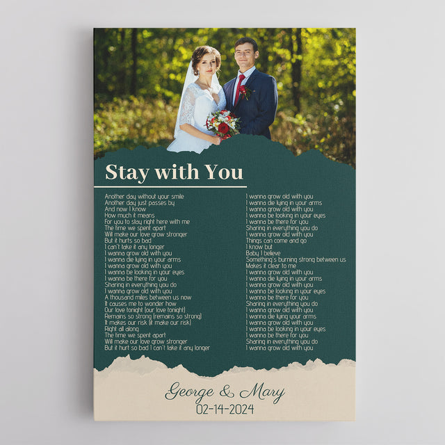 Custom Photo Song Lyrics Name Date Vintage Green Canvas Print