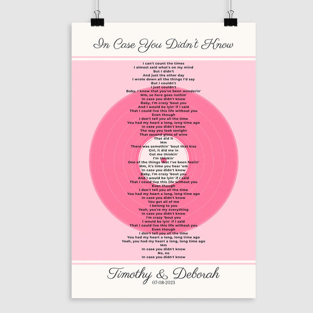 Personalized Song Lyrics, Tickled Pink Vinyl Record Framed Art Print