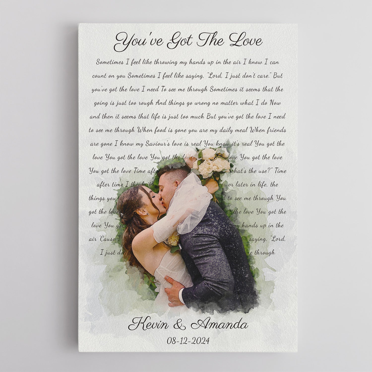 Personalized Song Lyrics & Watercolor Photo Canvas