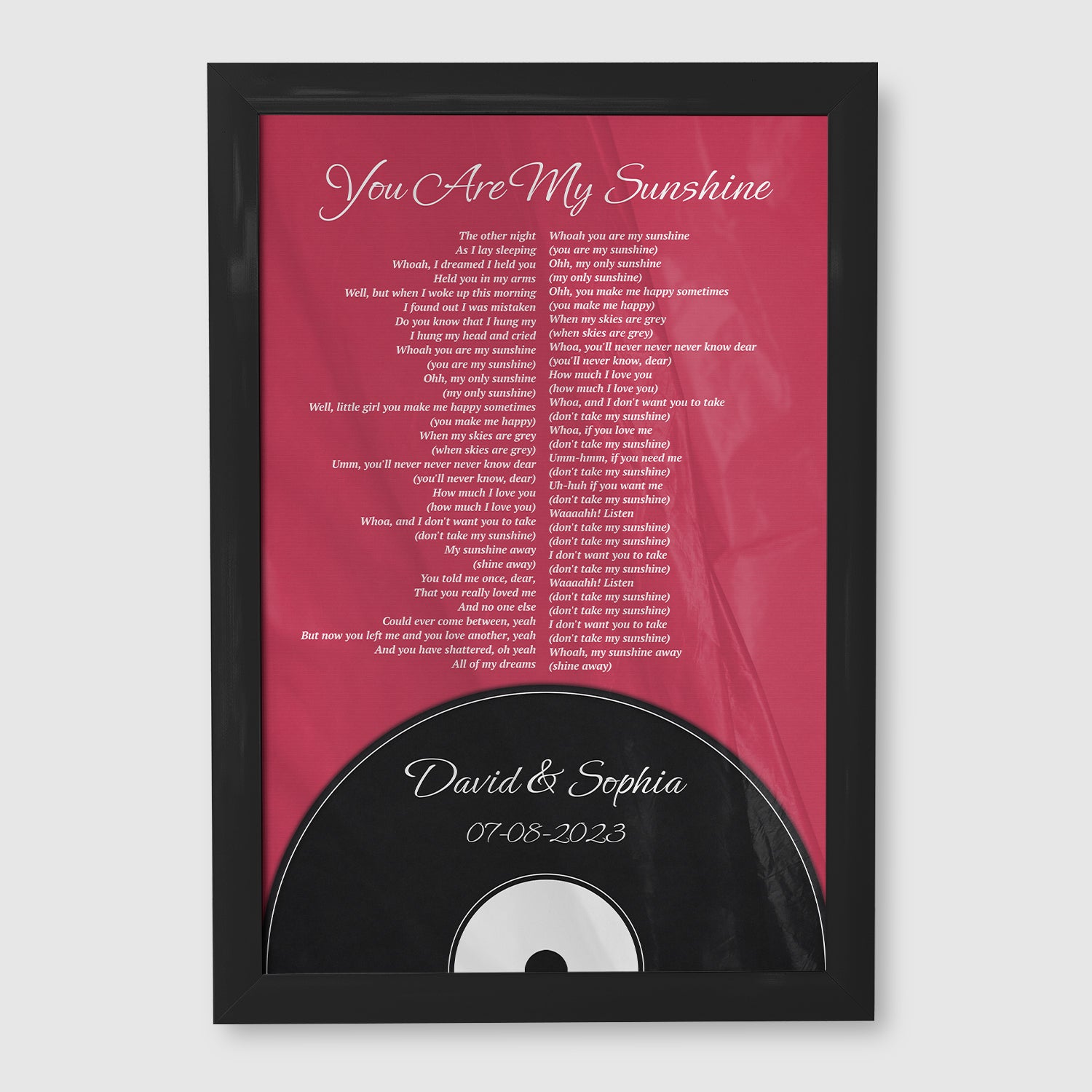 Personalized Song Lyrics & Name, Vinyl Record Style Framed Art Print