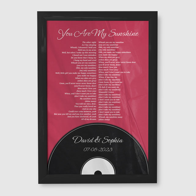 Personalized Song Lyrics & Name, Vinyl Record Style Framed Art Print