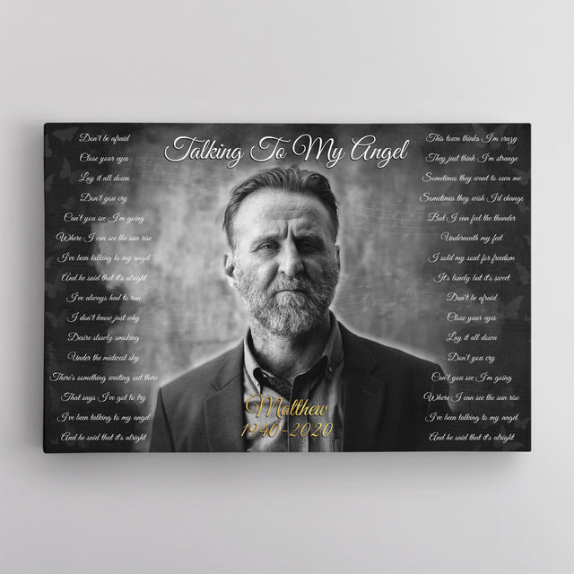 Black & White Memorial Canvas with Custom Photo & Lyrics