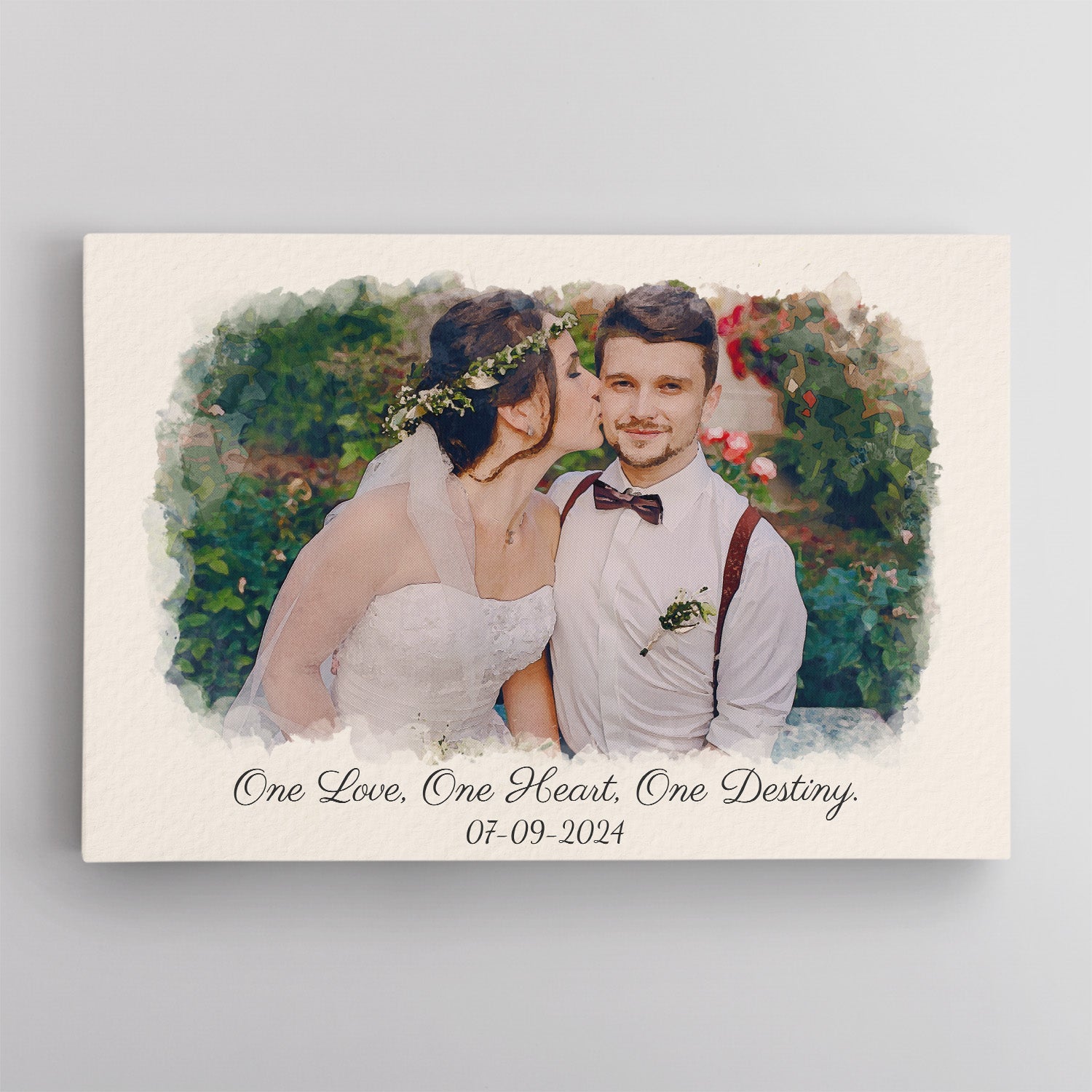 Vintage Watercolor Photo Canvas – Custom Message & Date